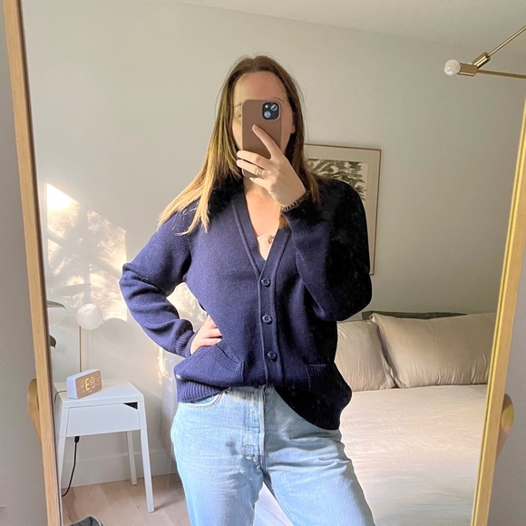 Saint James Sweaters - Saint James 100% Wool Classic Navy Cardigan with Buttons